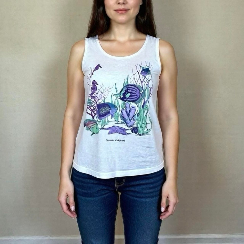 vintage 90s hawaii Kona sea life tank top fish seahorse cotton novelty anvil